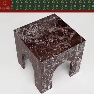 Mesa Auxiliar Cuadrada <span class=keywords><strong>de</strong></span> Mármol Rojo Rosso Levanto para Dormitorio GOLDKING, Base con Corte Arqueado, Fabricación Directa <span class=keywords><strong>de</strong></span> Fábrica OEM ODM - Product Image 2