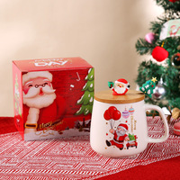 Décorations de Noël, cadeaux, ornements de Noël, tasse à café en céramique, tasse Père Noël avec couvercle et cuillère