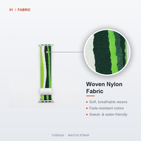 Bracelet de montre intelligente en nylon tissé rayé vert et blanc, bracelet de sport élastique de remplacement, attaches métalliques argentées, compatible 38-49 mm