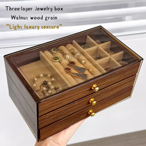 Boîte <span class=keywords><strong>de</strong></span> rangement à <span class=keywords><strong>bijoux</strong></span> en noyer transparent Mixwares, style <span class=keywords><strong>luxe</strong></span> léger Maillard, boîte <span class=keywords><strong>de</strong></span> présentation <span class=keywords><strong>de</strong></span> <span class=keywords><strong>bijoux</strong></span> - Product Image 3