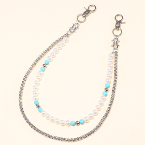 Chaîne de taille double couche Yueli en perles imitation et perles turquoise, chaîne de corps tendance hip-hop, accessoire de mode pour usage quotidien - Product Image 1