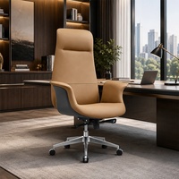 Chaise de bureau moderne en cuir couleur beige à dossier haut pour bureau de PDG