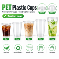 Gobelets en plastique PET transparents de 90 mm, 9 oz, 10 oz, 12 oz, 14 oz, 16 oz, gobelets en plastique jetables personnalisés avec couvercles pour boissons froides, café