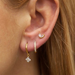 <b>Small</b> Luxury Trendy Diamond Copper <b>Stud</b> Earrings Geometric Four Clover Leaf Flower Element Fashionable Gift for Girls - Product Image 3