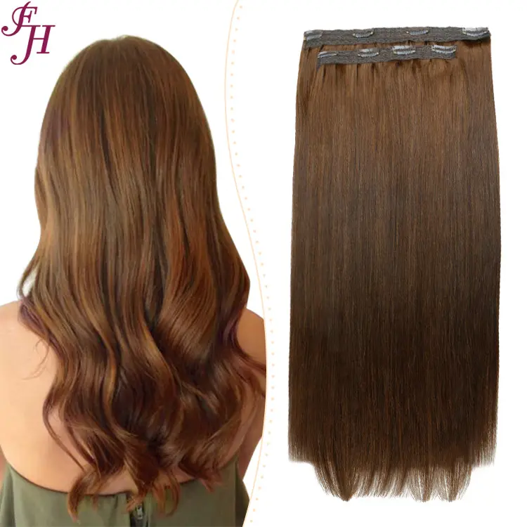 FH Europe Russian Clip In Hair Extensions 100% Human Hair Double Drawn Straight #4 One Piece Human Hair Clip In Extensions