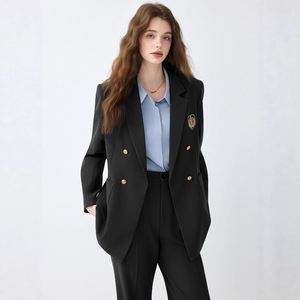 Women's Preppy Suit Set Formal Two-Piece Wool Blend Anti-Wrinkle Business Leisure Full Sleeve - Product Image 4