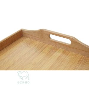 Plateau de service en bambou avec poignées, finition laquée, motif uni, pour le petit-déjeuner, la chambre, les fêtes, la maison, la cuisine - Product Image 1