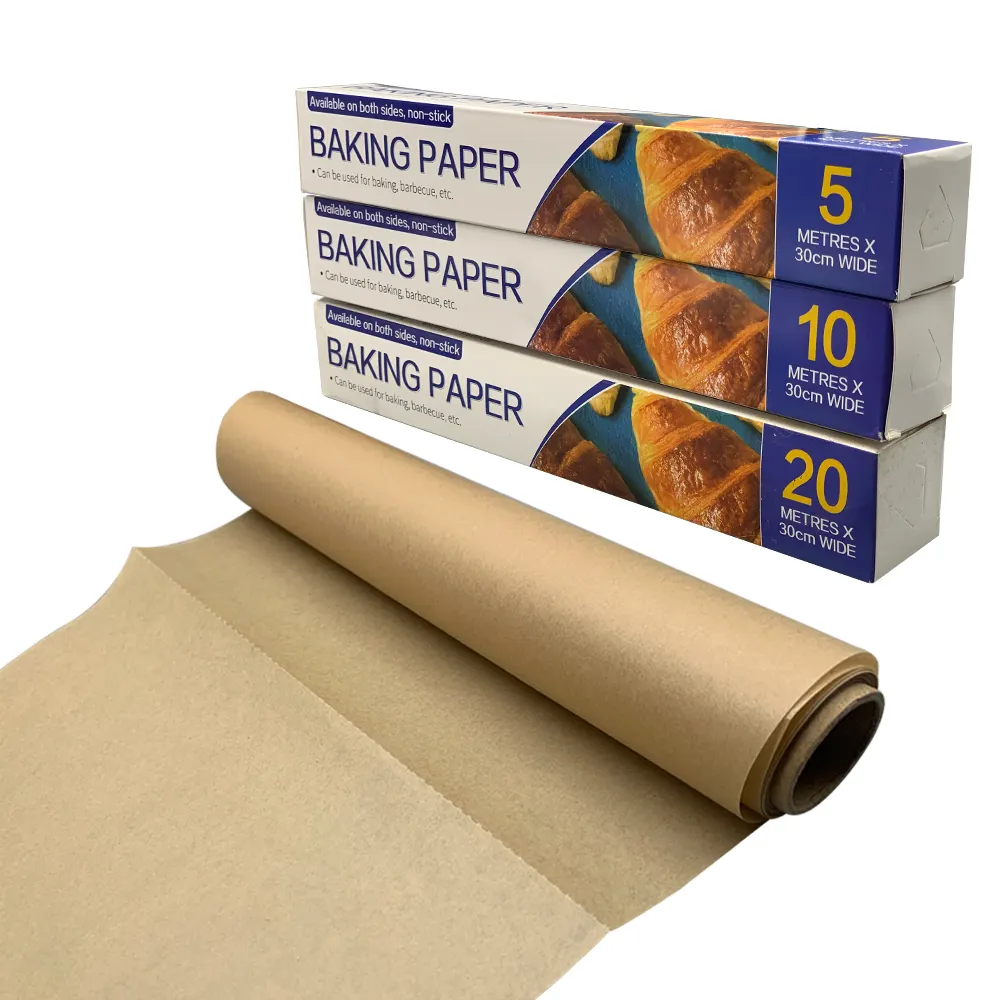 Rolo de papel de cozimento de silicone de qualidade alimentar personalizado 20m x 30cm papel pergaminho antiaderente para assadeira, cozinha, churrasco marrom