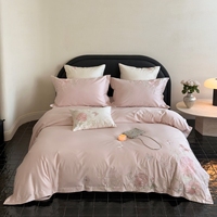Lumière luxe 500TC coton lit housse de couette ensemble 4 pièces fleur plante broderie housse de couette doux draps reine roi ensemble de literie