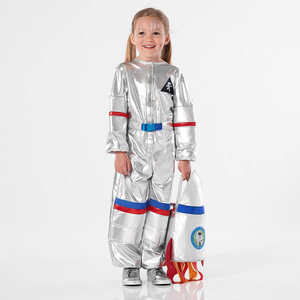 <b>Children's</b> Silver Spacesuit Astronaut Costume With Rocket <b>Backpack</b> Role Play Cosplay Outfit For Kids Age 5 To 7 Years - Product Image 1