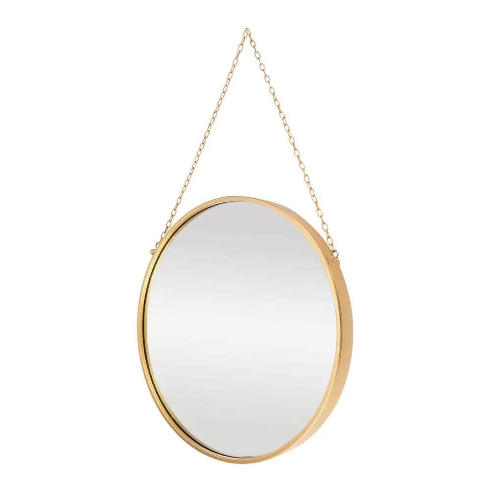 Bathroom Home Deocrative Hanging Wall Mirror Round Shaped Gold Metal Wall Decorative Mirror With Rope