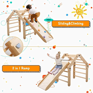 Ensemble de triangle Pikler Montessori pliable, cadre d'escalade en bois pour tout-petits avec <span class=keywords><strong>balançoire</strong></span> et toboggan pour aire de jeux intérieure de maternelle - Product Image 2