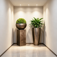 Pot de plante moderne en acier inoxydable Jingyue, imitation cuivre |   Grande sculpture florale en métal pour la décoration des halls d'hôtel et des aires d'attente des aéroports
