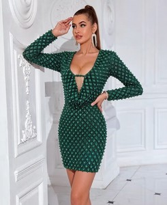 A12024 Vestidos Personalizados de Fabricantes, Vestido Maxi para Mujer, Verano, Casual, Cuello en V, Manga Larga, Diamantes, Fiesta, Rochie De Seara - Product Image 3