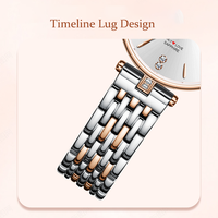 Montre à quartz pour femme, personnalisée, de luxe, décontractée, moderne, bicolore, avec aiguilles en verre, diamants et aiguilles dorées, en acier inoxydable
