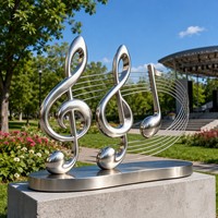 Escultura Cinética Moderna de Acero Inoxidable Pulido con Temática Musical Abstracta y Elementos de Hadas y Animales para Espacios Públicos al Aire Libre