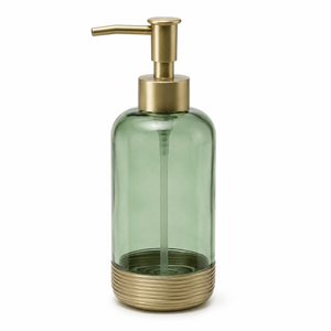 Juego de Accesorios de Baño de Lujo en Vidrio Verde con Detalles en Dorado, 5 Piezas: Dispensador de Loción, Vaso, Jabonera, Porta Toallitas y Bandeja - Product Image 3
