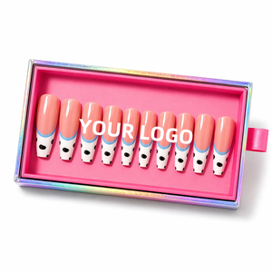 Uñas postizas de gel suave reutilizables <span class=keywords><strong>con</strong></span> diseño de lunares rosas, estilo ataúd francés, <span class=keywords><strong>con</strong></span> diamantes de imitación, de longitud media - Product Image 2