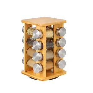 16 Gläser Revolving Spice Rack Organizer Rotierender Gewürz halter Spinning Counter top Bamboo Spice Rack Organizer