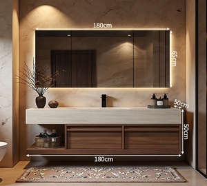 Wall-Mounted Bathroom Vanity with <b>Sink</b> - Wood Bathroom Cabinet with Smart LED Light Mirror & Hidden <b>Storage</b> Drawers - Product Image 3
