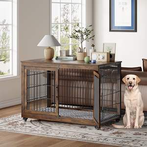 Özel köpek sandık mobilya yastık ahşap köpek kulübesi ile kapalı çift kapılar ağır çift köpek kafesi ile tekerlekler - Product Image 2