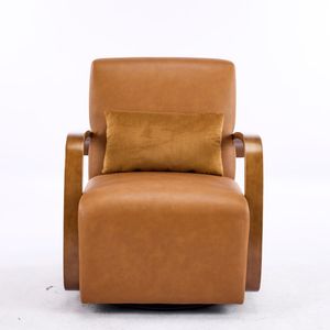 Vintage Kahverengi Döner Sandalye Lüks Suni Deri, Masif Ahşap Kolçaklar, Ergonomik Konfor Oturma Odası, Okuma için Mükemmel - Product Image 5