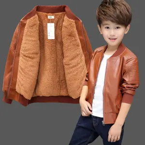 New Arrived Boys Coats Autumn Winter Fashion Korean Children's Plus Velvet Warming Cotton PU Leather Jacket For Kids 1-11Y
