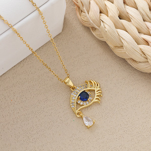 Collares de Moda con Cristales, Ojos Grandes, Lágrimas y Pestañas Largas para Mujer, Cadena para Suéter, Joyería - Product Image 4