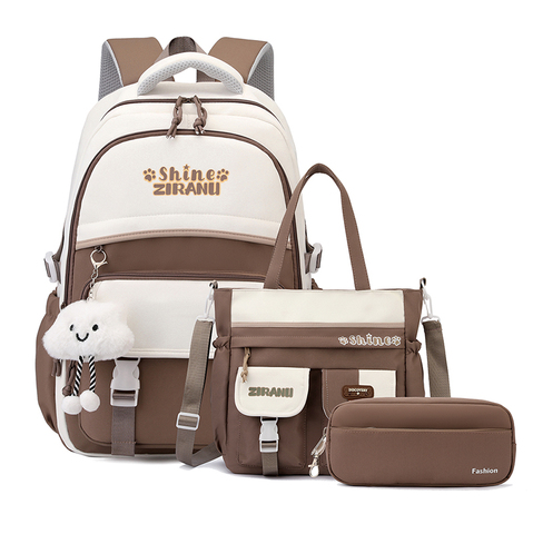 High Quality Girl 3 in 1 School Bag Set with Handbag Shoulder Bag Nylon Zipper Backpack Children Kid Stylish Schoolbag Sac a Dos