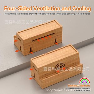 Caja de madera para enchufes, organizador de escritorio de bambú con compartimentos para almacenamiento de dispositivos electrónicos y estación de carga - Product Image 3