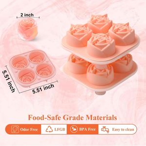 Moule en silicone réutilisable pour boules de glace 3D, glaçons en forme de rose, chocolat, 4 cavités, outils pour la crème glacée - Product Image 5