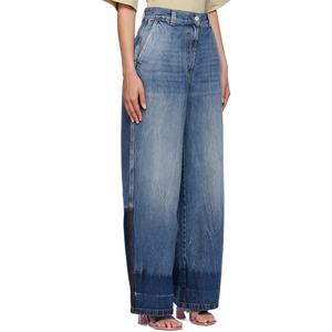 Vaqueros de mezclilla personalizados para mujer, azules deslavados, con parches en contraste, de pierna ancha, sin elasticidad, 100% algodón, con cierre de cremallera. - Product Image 4