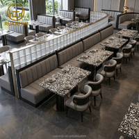 Ensemble de sièges de restaurant commercial moderne avec plateau en terrazzo, chaise de salle à manger rembourrée, mobilier de salle à manger de luxe pour hôtel