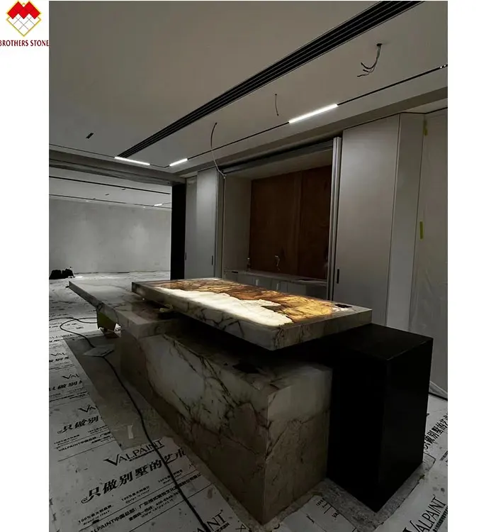 Luxury Stone stainless steel with white rose granite countertop customized translucent Pandora granite top kitchen table