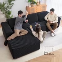Canapé modulaire compressé sectionnel en velours côtelé en forme de L noir éponge compresse canapé de salon à compression sous vide convertible 2 en 1