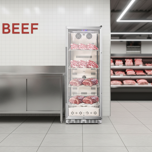 Réfrigérateur à viande Nuelead NE-343 en acier inoxydable avec porte vitrée, 380L, refroidissement par air, affichage numérique, préservation de la fraîcheur, affinage du bœuf - Product Image 1