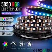 Tira de Luces LED RGB 5050 Direccionables de 5V, 60 LED/M, Corte Individual por LED, Programables, para Cuartos de Videojuegos