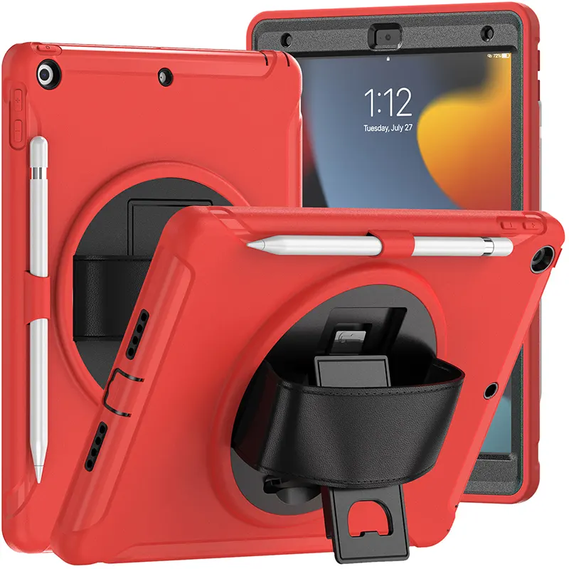 Custodia ibrida combinata in TPU e plastica robusta con supporto girevole al 360 per iPad 10.2 pollici 9 ° generazione