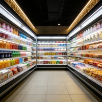 Koelvitrine voor verse fruit, winkeldisplaykast van roestvrij staal met verstelbare lagen voor de groenteafdeling van supermarkten