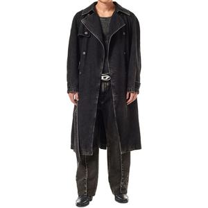 เสื้อโค้ทเทรนช์โค้ทผู้ชาย สไตล์วินเทจสุดหรู สีเทาซีดจาง ผ้าฝ้าย 100% กระดุมสองแถว มีเข็มขัดรัดเอว แจ็คเก็ตเดนิมยาว กันลม สำหรับผู้ชาย - Product Image 2