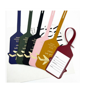 Here We Go Étiquette de bagage de valise de voyage en cuir Pu avec carte d'identité - Product Image 1