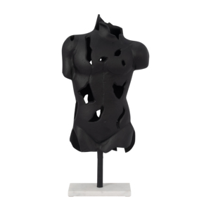 Scultura Astratta in Metallo con Torso Traforato, Base in Marmo, Pezzo d'Arte Moderna per Arredamento - Product Image 1
