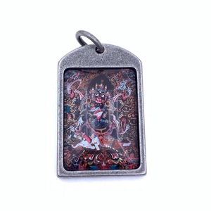 Pendentif Mahakala à six bras de style Thangka, forme bouclier, serti en clos, collier unisexe pour usage quotidien 216070 - Product Image 5