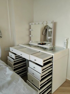 White and Black Modern <strong>Cheap</strong> Impression Maquillaje Makeup Vanity with Chair and LED Lighted <strong>Mirror</strong> for Bedroom and Hotel - Product Image 4