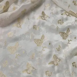 Bleached White Classic Butterfly Pattern Viscose Silk Jacquard Tecido para Lady Dress Charming