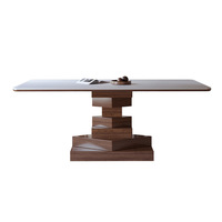 Ensemble de table à manger rectangulaire en marbre avec base en bois massif moderne, 8 chaises pour la maison et la restauration