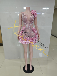 Ocstrade Abito <span class=keywords><strong>Mini</strong></span> di Lusso Rosa con Strass e Rete Trasparente, Monospalla in Raso con Volant, Vestito Corto Aderente <span class=keywords><strong>da</strong></span> Club, Abito <span class=keywords><strong>da</strong></span> <span class=keywords><strong>Sera</strong></span> - Product Image 4