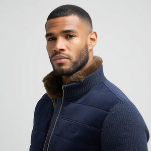 Cárdigan de <span class=keywords><strong>Lana</strong></span> y Algodón para <span class=keywords><strong>Hombre</strong></span> OEM con Cierre y Cuello de Piel |   Prendas de Punto Gruesas Personalizadas para Invierno - Product Image 3
