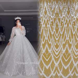 חם אופנה פורצלן לבן 3d חרוזים עם גדול קריסטל פאייטים הניצוץ חתונה תחרה כלה שמלת HY2102 - Product Image 1