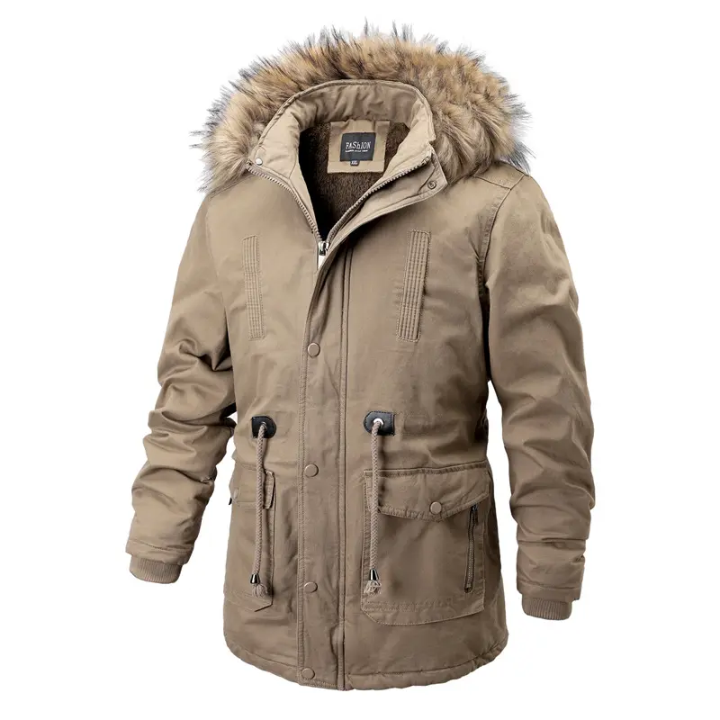 Fancy good quality Winter European American new fleece men's mid-length thickened hooded men warm jacket
